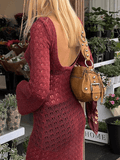 Wenkouban-nye outfits Crochet Hollow Backless Long Sleeve Cover Up Maxi Dress 2025 fashion trends y2k style party club outfits