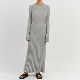 Wenkouban-y2k outfits retro design Women Elegant Ribbed Knit Full Sleeve Maxi Dress Crew Neck Bodycon Pencil Long Dress Tie Waist Dress 90s Vintage Streetwear