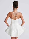 Wenkouban-back to school outfit nye outfit  White Jacquard Ruffle Backless Evening Party Dress Women Robes Elegant Sexy Dress Bodycon Mini Summer Dress Vestidos