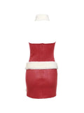 Wenkouban-Christmas Thanksgiving Gift New Year's Eve Dress Solid Bandeau With Fuzzy Belted Choker Mini Dress