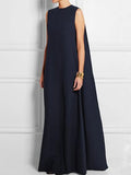 Wenkouban-Christmas Thanksgiving Loose Simple Solid Color Sleeveless V-Back Maxi Dress