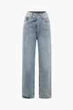 Wenkouban Blue Vintage Asymmetric Waist Straight Leg Jeans