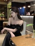 Wenkouban-2025 dress to impress party dress nye outfits Off The Shoulder Black Dress  YM1517