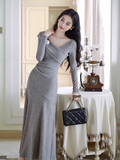 Wenkouban-2025 dress to impress party dress nye outfits New Elegant And Gentle Long Dress Gray Party Dress YM1681