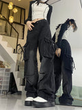 Wenkouban Vintage Y2k Women Black Baggy Cargo Jeans with Star Gothic Harajuku 90s Aesthetic Denim Trousers Kpop 2000s Jean Pants