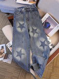 Wenkouban-y2k outfits Valentine's Day gift Oversized Wide Leg Denim Pants Women 2025 New Fashion American Style Straight Loose High Waist Star Print Jeans Female Trousers