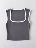 Wenkouban-Woman Fashion Slim Solid Contrust Camis Casual Sleeveless Tanks Square Collar Crop Tops Clothing Streetwear Mujer 2024 Y2k