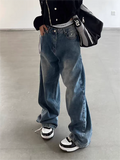 Wenkouban-Vintage Blaue Boyfriend Jeans mit Wasch Effekt- Streetwear y2k outfits Fall Outfits Christmas Thanksgiving Gift New Year's Eve