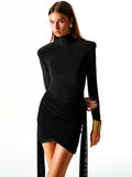 Wenkouban Turtleneck Long Sleeve Sexy Mini Dress For Women New Fashion Draped Ruched Bodycon Club Party Dress Elegant New Dresses-Christmas Outfit