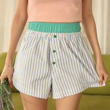 Wenkouban-y2k outfits retro design Comfy Casual Striped Shorts Y2K Aesthetic High Waist Loungwear Bottom Chic Women Vintage Sweet Girl Pajamas Summer Outfits