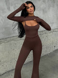 Wenkouban Sexy Hollow Out Jumpsuits Sets Women Fashion Solid Long Sleeve Shawl And Jumpsuits Female Elegant Two Piece Sets-Christmas Outfit