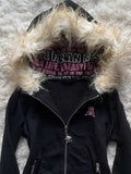 Wenkouban-Winter 2024 New American Retro Design 1980s fashion y2k outfits Skull fur Hoodie