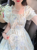 Wenkouban-2025 dress to impress party dress nye outfits Puff Sleeve Bow Tie Chiffon Floral Long Dress   YM1565