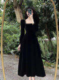 Wenkouban-2025 dress to impress party dress nye outfits Black square neck velvet long dress YM713