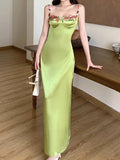 Wenkouban-nye outfits Sexy Spaghetti Strap Floral Satin Maxi Dress 2025 fashion trends y2k style party club outfits