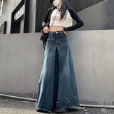 Wenkouban-Oversized Vintage High Waist Jeans High Street Loose Frayed Wide Leg Jeans Fashion Korean Casual Solid Color Straight Trousers