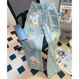 Wenkouban-y2k outfits Valentine's Day gift American Retro Cartoon Dog Jeans Women Spring Autumn High Waist Wide Leg Denim Pants Oversized Straight Loose Full Trousers