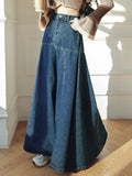 Wenkouban-swaggy outfits back to school outfits Qiukichonson Maxi Long Skirts Women Korean Vintage Autumn Winter High Waist Jean Skirt Ladies A-Line Ruffle Pleated Denim Skirt