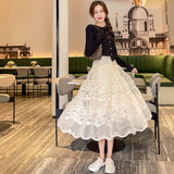 Wenkouban-swaggy outfits back to school outfits Spring Summer Vestido Floral Embroidery Lace Skirt Women Korean Fashion Cute Fairy High Waist A-Line Midi Long Skirts Ladies