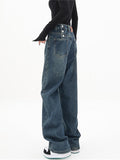 Wenkouban-Blaue Vintage Klassische Boyfriend Jeans- Streetwear y2k outfits Fall Outfits Christmas Thanksgiving Gift New Year's Eve