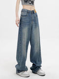 Wenkouban-2000er Blaue Baggy Boyfriend Jeans mit Wasch Effekt- Streetwear y2k outfits Fall Outfits Christmas Thanksgiving Gift New Year's Eve