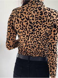 Wenkouban-Women Blouses Fashion Leopard Print Turtle Neck Blouse Autumn Long Sleeve Shirts Party Ladies Clothes Womens Blouses And Tops