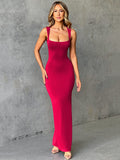 Wenkouban Elegant Sleeveless Sexy Maxi Dress For Women Summer New Square Collar Bodycon Club Party Long Tank Dress New 2024-Christmas Outfit