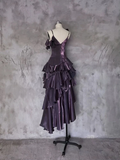 Wenkouban-2025 dress to impress party dress nye outfits Irregular Ruffled Suspender Prom Dress Dark Purple Long Birthday Dress YM1629