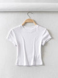 Wenkouban-Summer Sexy Women O-neck Short-sleeve T-shirt Slim Elastic Skinny Crop Tops