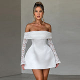 Wenkouban-back to school outfit nye outfit  White Lace Strapless Pleated Evening Party Dress Women Backless Elegant Sexy Dress Bodycon Mini Winter Dress Vestidos