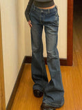 Wenkouban Vintage Ripped Flared Low Waist Jeans