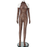 Wenkouban-spring outfits 2025 summer new style half-high neck long sleeve finger leopard print women's sexy tight jumpsuit