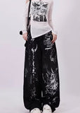 Wenkouban Black grunge graffiti print baggy jeans