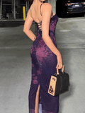 Wenkouban-nye outfits Backless Lace Trim Vintage Print Slit Maxi Dresses 2025 fashion trends y2k style party club outfits