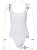 Wenkouban-Strap Solid Bodycon Sexy Body Casual Basic White Summer Bodysuit Women Tops Sleeveless Sheer Bodysuits Jumpsuit Slim