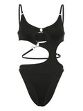 Wenkouban-Sleeveless V Neck Hollow Out Sexy Spaghetti Strap Bodysuit Women Black Rave Goth Outfits Back Hook Closure Punk Tops