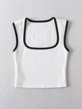 Wenkouban-Woman Fashion Slim Solid Contrust Camis Casual Sleeveless Tanks Square Collar Crop Tops Clothing Streetwear Mujer 2024 Y2k