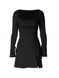 Wenkouban-nye outfits Solid Square Neck Trumpet Sleeve Split Mini Dress 2025 fashion trends y2k style party club outfits