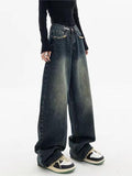 Wenkouban-Dark washed vintage baggy boyfriend jeans- Streetwear y2k outfits Fall Outfits Christmas Thanksgiving Gift New Year's Eve