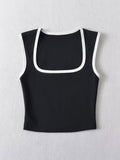 Wenkouban-Woman Fashion Slim Solid Contrust Camis Casual Sleeveless Tanks Square Collar Crop Tops Clothing Streetwear Mujer 2024 Y2k