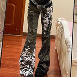 Wenkouban-American Splash Camouflage Pocket Cargo Jeans Woman Y2K Streetwear Hot Girls Loose Fashion Millennial Street Casual Jeans