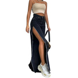 Wenkouban-spring outfits Double side high slit denim trousers 2025 spring and summer street trendy sexy open leg pants female y2k jeans