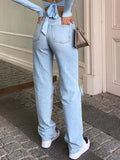 Wenkouban Light blue 2000s Y2k boyfriend jeans with ripped design