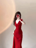 Wenkouban-2025 dress to impress party dress nye outfits Sexy Red V Neck Long Prom Dress Birthday Dress YM1616