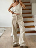 Wenkouban Vintage White Baggy Boyfriend Jeans with Splice