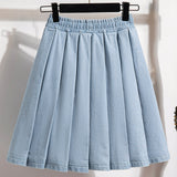 Wenkouban-swaggy outfits back to school outfits 5XL Oversize Denim Skirts Women Lace Up Pleated Skirt Summer Elastic Waist Cute Soft Girl Frilly Loose Jeans Mini Skirt Culotte