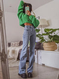 Wenkouban-Flared jeans with Back Star patch- Streetwear y2k outfits Fall Outfits Christmas Thanksgiving Gift New Year's Eve