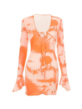 Wenkouban-nye outfits Abstract-Print Flared-Sleeve Tie Dress 2025 fashion trends y2k style party club outfits