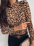 Wenkouban-Women Blouses Fashion Leopard Print Turtle Neck Blouse Autumn Long Sleeve Shirts Party Ladies Clothes Womens Blouses And Tops