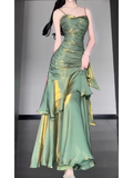 Wenkouban-2025 dress to impress party dress nye outfits Retro Mermaid Green Prom Dress With Flower  YM1602